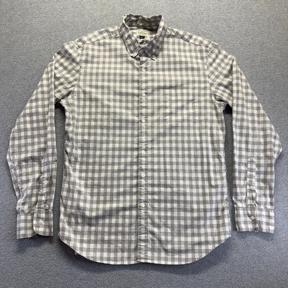 J Crew Shirt Mens Large Gray Plaid Secret Washing Shirt Slim Stretch Casual